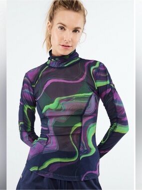 Fabletics Felicity Swirl Marble Print Mesh Turtleneck Active Top Size Medium